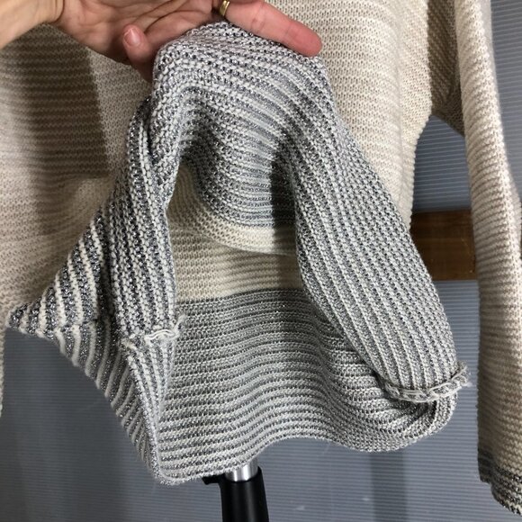 Bella Amore Italy Wool Alpaca Blend Cream Metallic Silver Knit Scoop Neck Sz S - Picture 7 of 14
